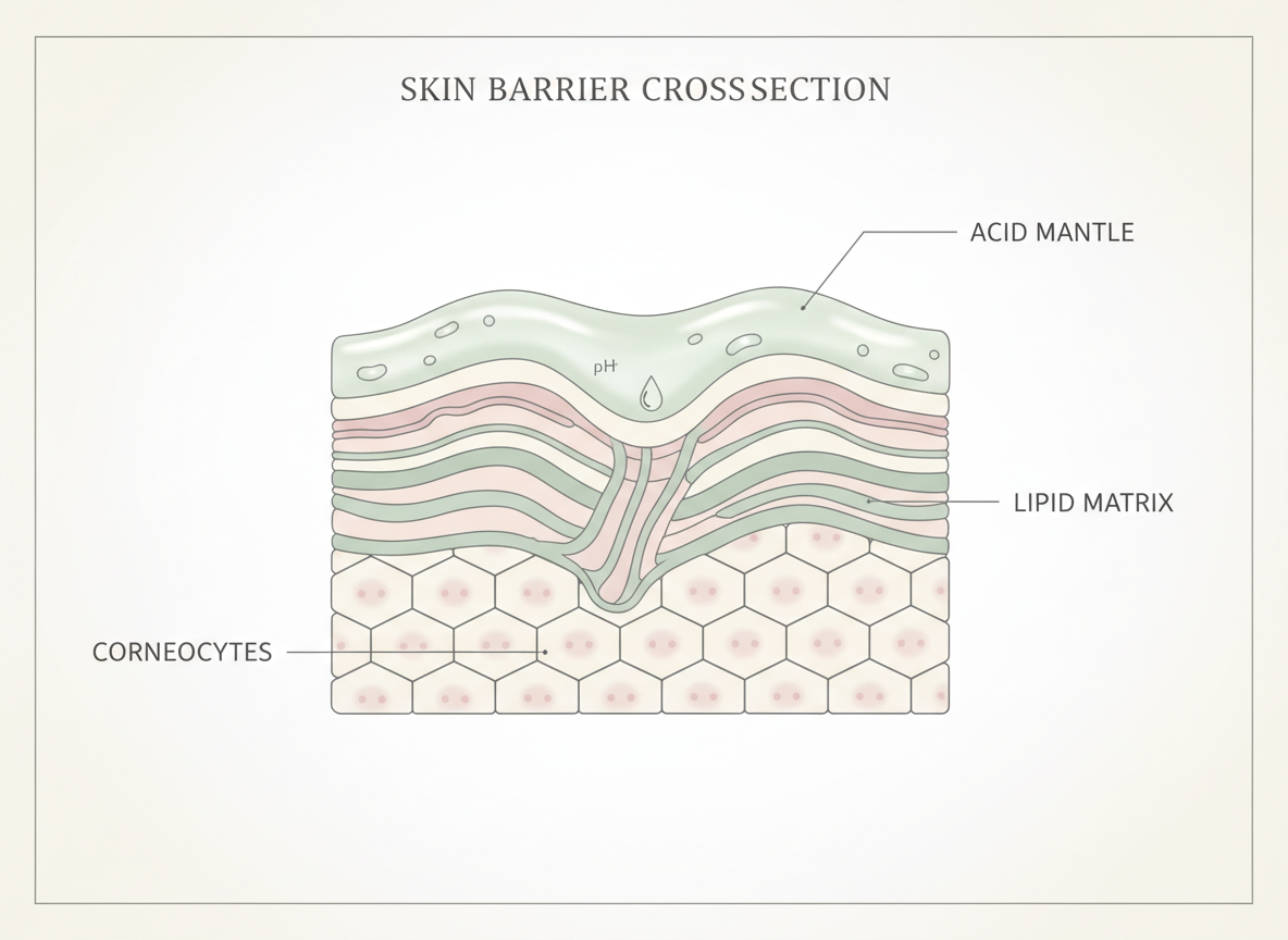 Illustration of the acid mantle acting as a protective shield on the skin surface
